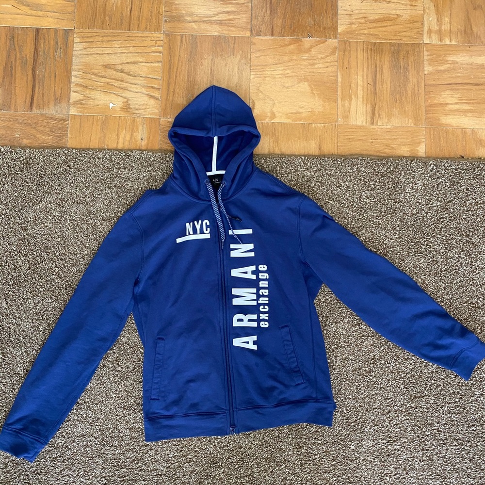 ARMANI EXCHANGE NYC LOGO ZIP UP HOODIE NAVY BLUE